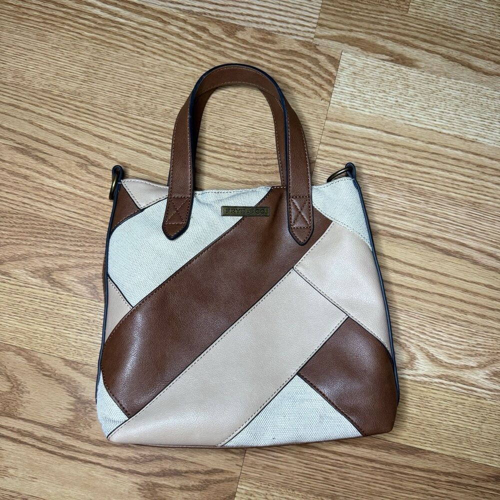 Frye And Co.  Vegan Leather And Jute Crossbody Bag, Medium Size, Brown/Tan/Jute